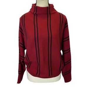 M Magaschoni Ribbed Mock Neck Dolman Sweater‎ Women's Medium Red Black Stripe